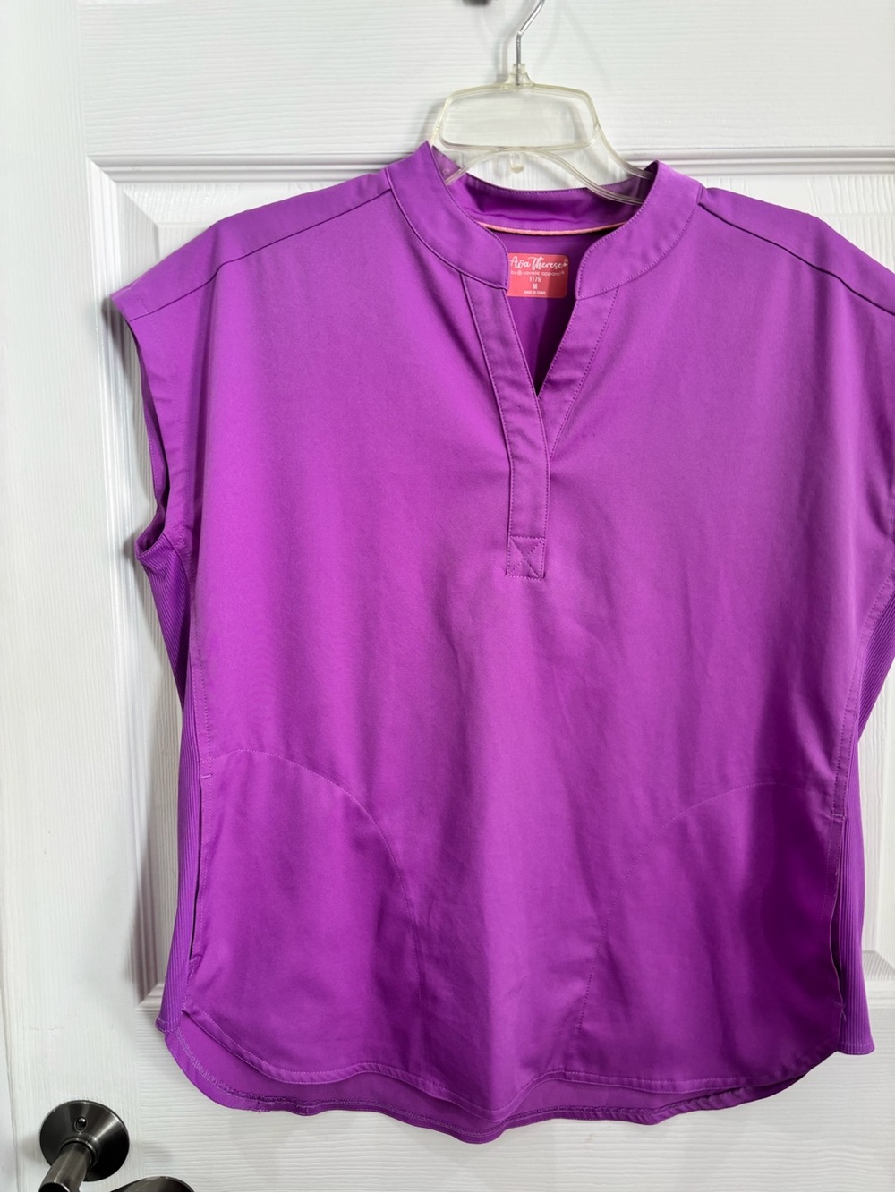 Ava Therese Split-Neck Scrub Top in Bright Purple
